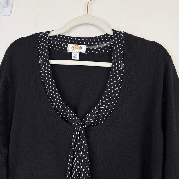 Talbots Cotton Silk Polka Dot Pullover Sweater Top Black Capsule Minimalist 3X - Picture 2 of 10